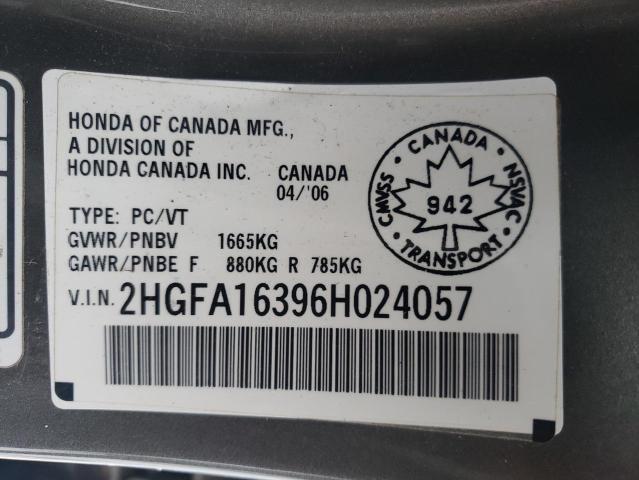 2HGFA16396H024057 - 2006 HONDA CIVIC DX VP SILVER photo 12