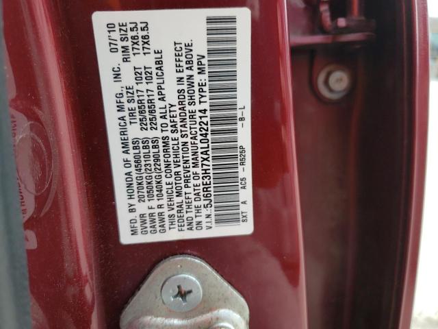 5J6RE3H7XAL042214 - 2010 HONDA CR-V EXL RED photo 13