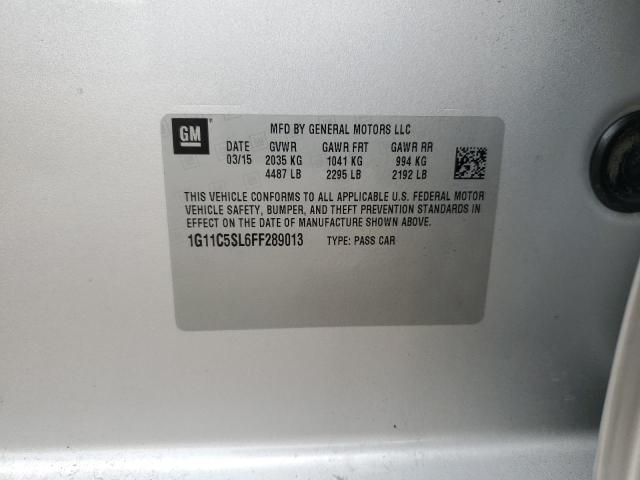 1G11C5SL6FF289013 - 2015 CHEVROLET MALIBU 1LT 银色 照片 12