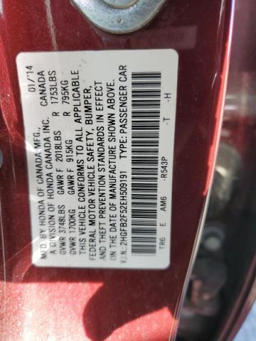 2HGFB2F52EH509191 - 2014 HONDA CIVIC LX BURGUNDY photo 13