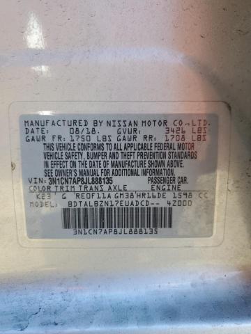 3N1CN7AP8JL888135 - 2018 NISSAN VERSA S SILVER photo 13