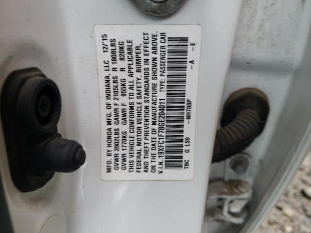 19XFC1F78GE204011 - 2016 HONDA CIVIC EXL თეთრი ფოტო 12