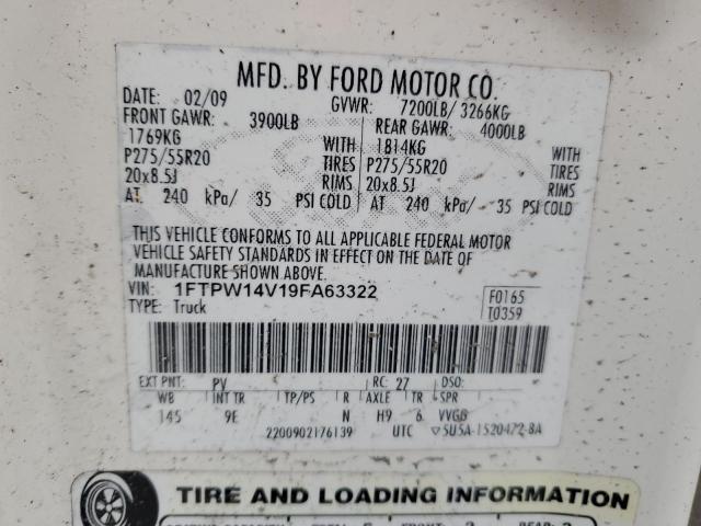 1FTPW14V19FA63322 - 2009 FORD F150 SUPERCREW WHITE photo 12