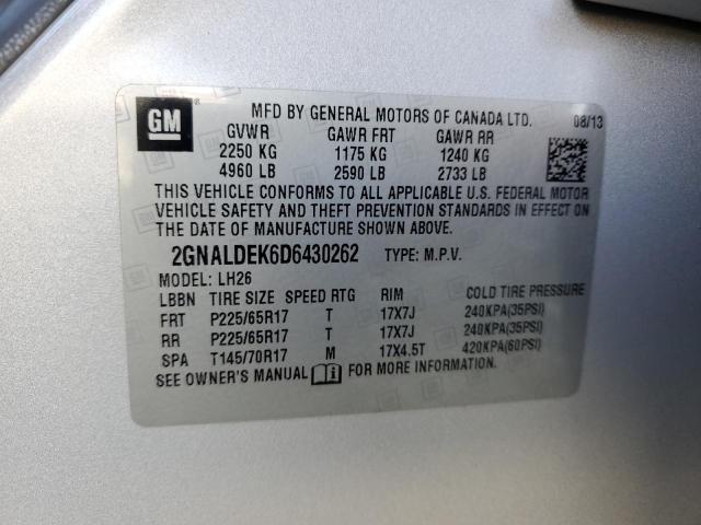 2GNALDEK6D6430262 - 2013 CHEVROLET EQUINOX LT SILVER photo 13