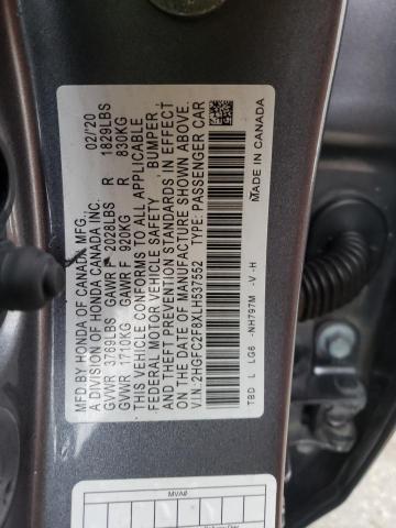 2HGFC2F8XLH537552 - 2020 HONDA CIVIC SPORT GRAY photo 12