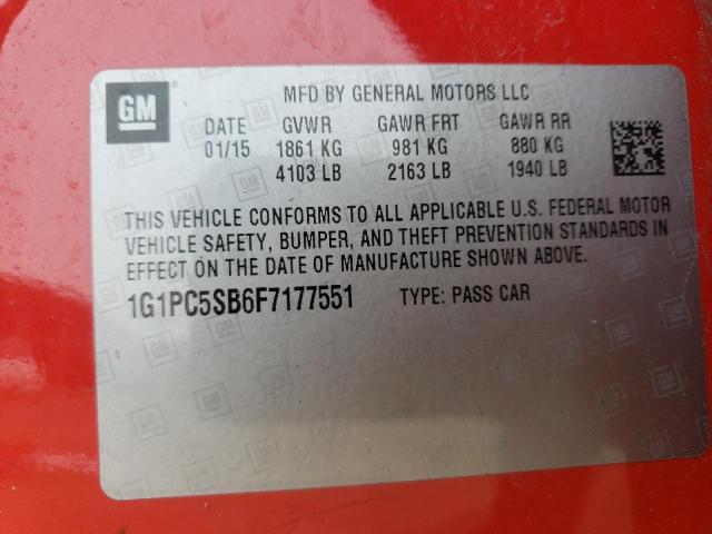 1G1PC5SB6F7177551 - 2015 CHEVROLET CRUZE LT RED photo 13