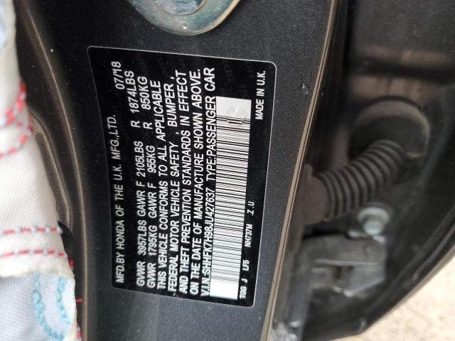 SHHFK7H98JU427637 - 2018 HONDA CIVIC SPORT TOURING CHARCOAL photo 12
