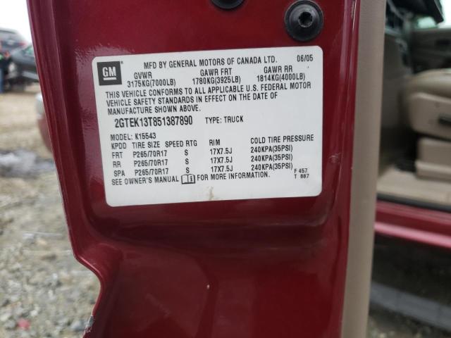 2GTEK13T851387890 - 2005 GMC NEW SIERRA K1500 BURGUNDY photo 13