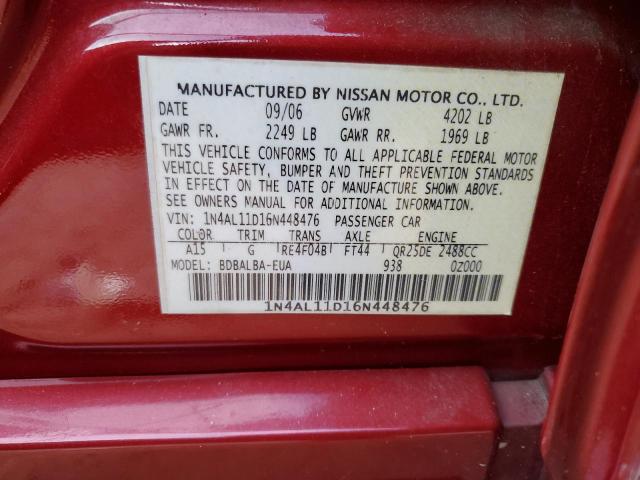 1N4AL11D16N448476 - 2006 NISSAN ALTIMA S RED photo 12