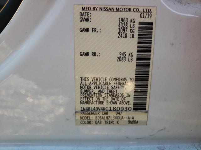 1N4BL4DV4KC180930 - 2019 NISSAN ALTIMA SV WHITE photo 12