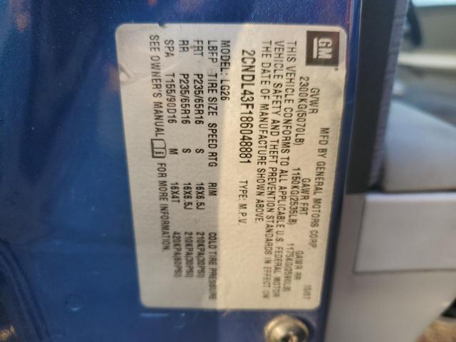 2CNDL43F186048881 - 2008 CHEVROLET EQUINOX LT BLUE photo 13