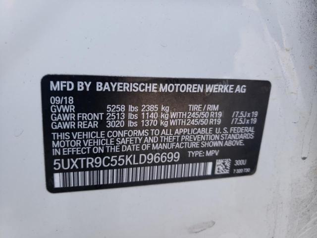 5UXTR9C55KLD96699 - 2019 BMW X3 XDRIVE30I WHITE photo 12