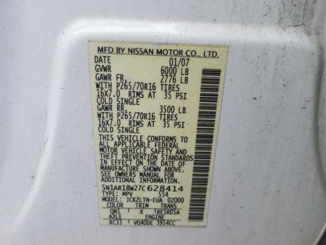 5N1AR18W27C628414 - 2007 NISSAN PATHFINDER LE  photo 10