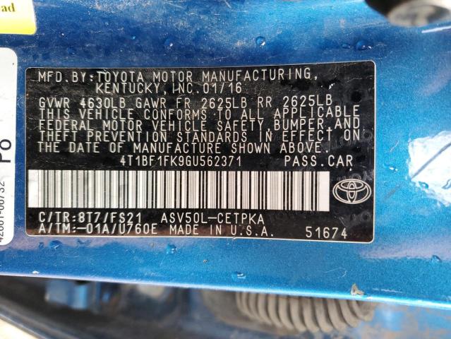 4T1BF1FK9GU562371 - 2016 TOYOTA CAMARY LE BLUE photo 13