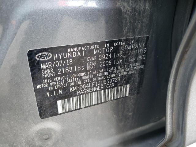 KMHD84LF1JU659728 - 2018 HYUNDAI ELANTRA SEL GRAY photo 12