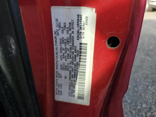 5TESM92N31Z747085 - 2001 TOYOTA TACOMA XTRACAB PRERUNNER ბურგუნდია ფოტო 12