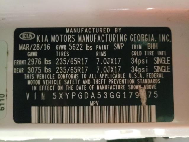 5XYPGDA53GG179375 - 2016 KIA SORENTO LX WHITE photo 14