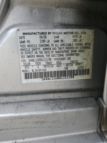 1N4BL11D86C221298 - 2006 NISSAN ALTIMA SE SILVER photo 12