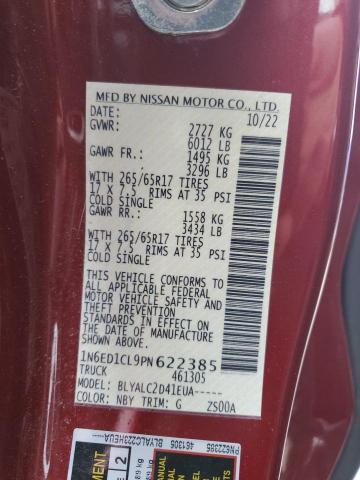 1N6ED1CL9PN622385 - 2023 NISSAN FRONTIER S RED photo 12