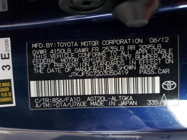 JTKJF5C72D3050419 - 2013 TOYOTA SCION TC 蓝色 照片 12