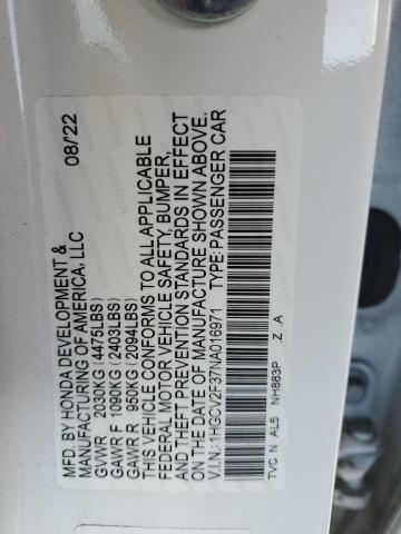 1HGCV2F37NA016971 - 2022 HONDA ACCORD SPORT WHITE photo 12