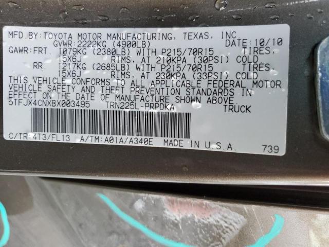 5TFJX4CNXBX003495 - 2011 TOYOTA TACOMA DOUBLE CAB 金色 照片 12