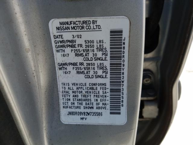 JN8DR09Y82W735586 - 2002 NISSAN PATHFINDER LE  photo 10