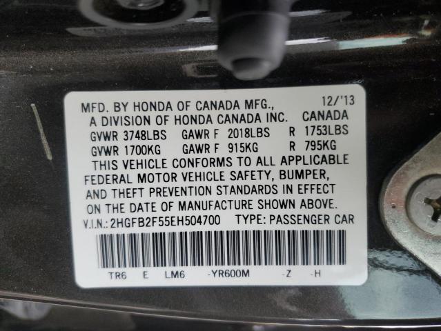 2HGFB2F55EH504700 - 2014 HONDA CIVIC LX GRAY photo 12