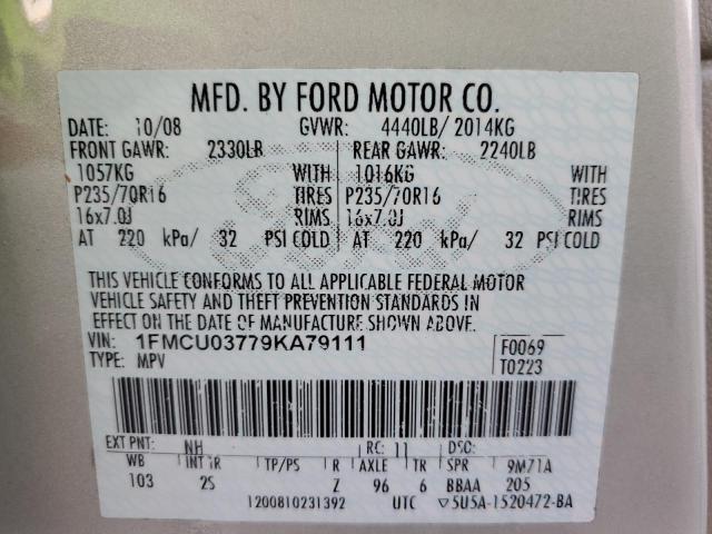 1FMCU03779KA79111 - 2009 FORD ESCAPE XLT TAN photo 12