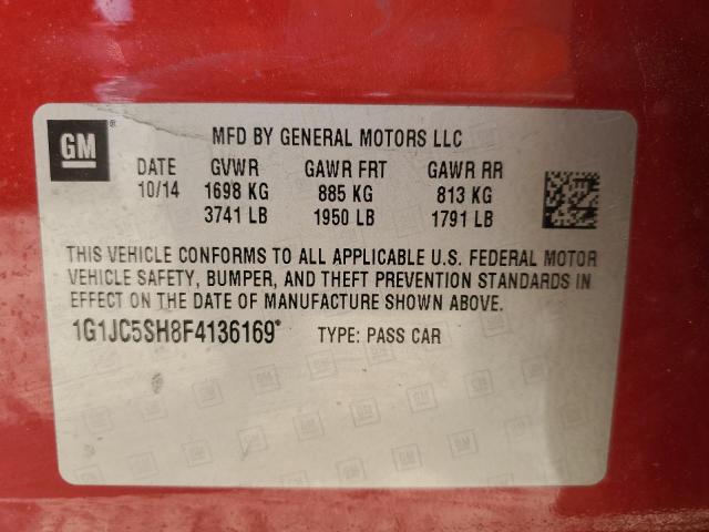 1G1JC5SH8F4136169 - 2015 CHEVROLET SONIC LT RED photo 12