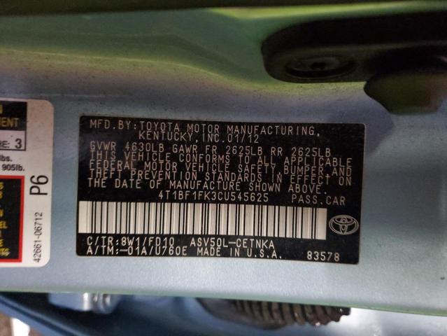 4T1BF1FK3CU545625 - 2012 TOYOTA CAMRY BASE BLUE photo 13