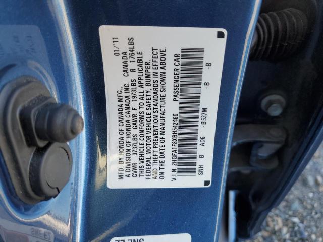 2HGFA1F8XBH542460 - 2011 HONDA CIVIC EX BLUE photo 12