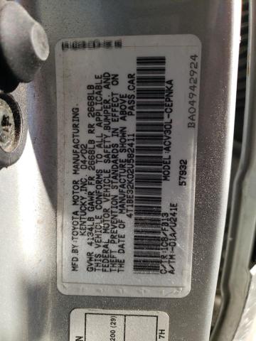 4T1BE32K02U582411 - 2002 TOYOTA CAMRY LE SILVER photo 13