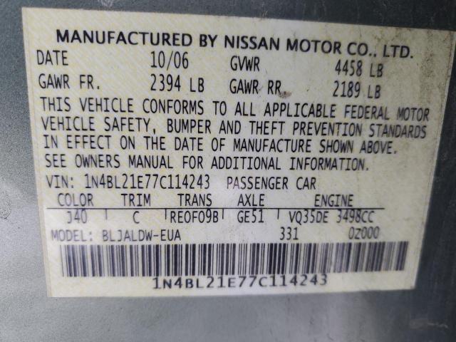 1N4BL21E77C114243 - 2007 NISSAN ALTIMA 3.5SE GREEN photo 12