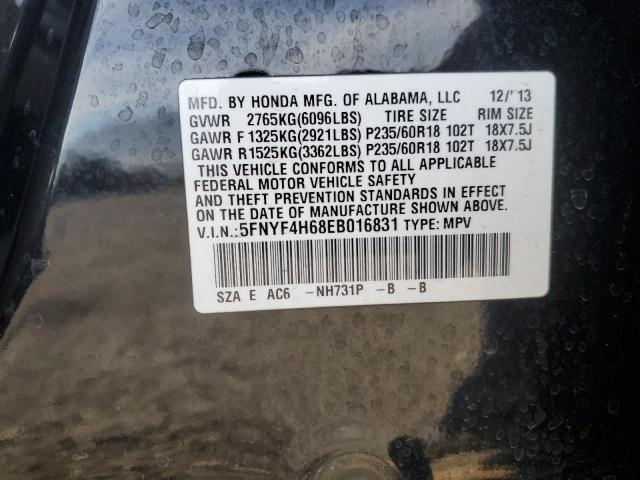 5FNYF4H68EB016831 - 2014 HONDA PILOT EXL BLACK photo 12