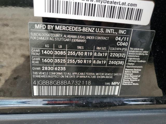 4JGBB8GB8BA732118 - 2011 MERCEDES-BENZ ML 350 4MATIC BLACK photo 14