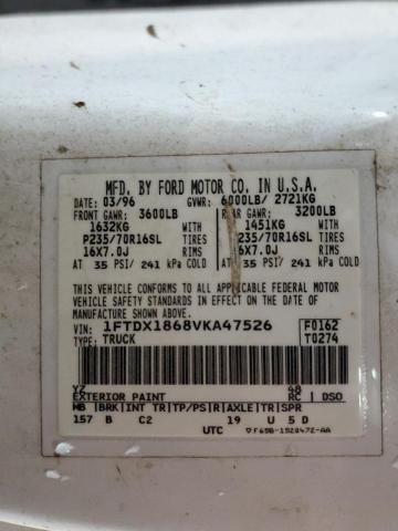 1FTDX1868VKA47526 - 1997 FORD F150 WHITE photo 12