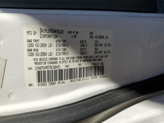 1D4GP24R57B166451 - 2007 DODGE GRAND CARA SE WHITE photo 13