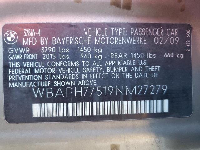 WBAPH77519NM27279 - 2009 BMW 328 I GOLD photo 12