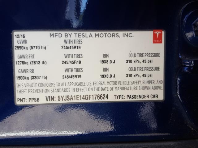 5YJSA1E14GF176624 - 2016 TESLA MODEL S  լուսանկար 10