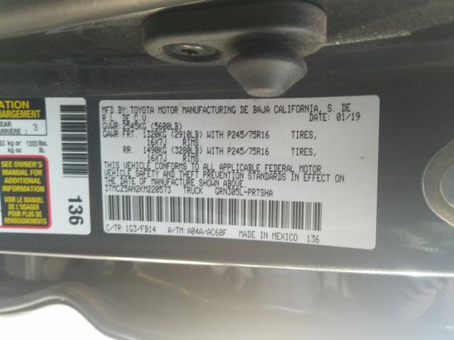 3TMCZ5AN2KM220573 - 2019 TOYOTA TACOMA DOUBLE CAB  foto 10