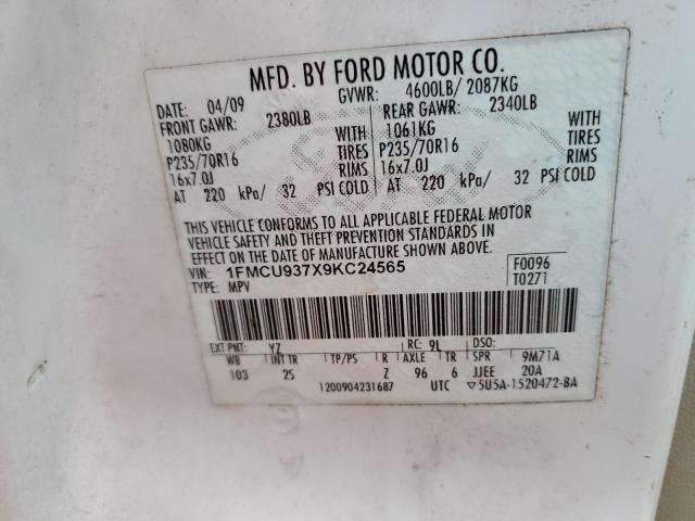 1FMCU937X9KC24565 - 2009 FORD ESCAPE XLT WHITE photo 13