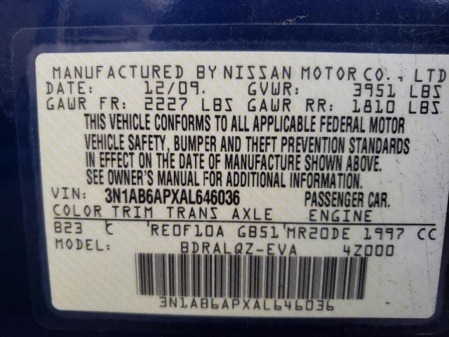 3N1AB6APXAL646036 - 2010 NISSAN SENTRA 2.0 BLUE photo 12