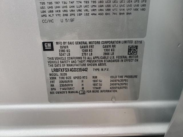 LRBFXFSX4GD235442 - 2016 BUICK ENVISION PREMIUM ვერცხლისფერი ფოტო 12