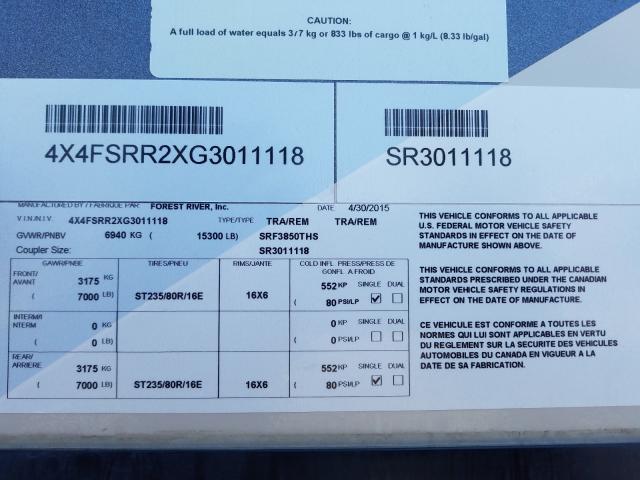 4X4FSRR2XG3011118 - 2016 FORS TRAILER  照片 10