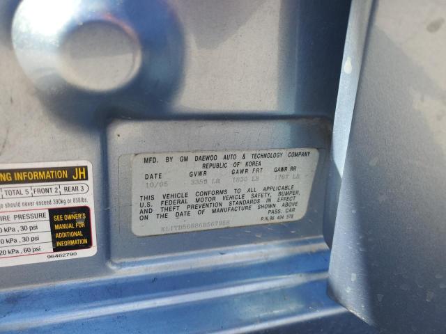 KL1TD56686B567958 - 2006 CHEVROLET AVEO BASE BLUE photo 12