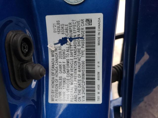 2HGFC2F86MH535590 - 2021 HONDA CIVIC SPORT Blau Foto 12