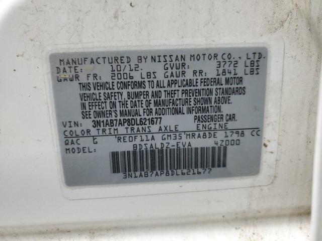 3N1AB7AP8DL621677 - 2013 NISSAN SENTRA S WHITE photo 12