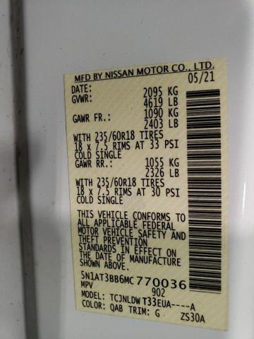 5N1AT3BB6MC770036 - 2021 NISSAN ROGUE SV WHITE photo 12