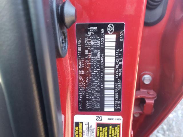 4T1G11AK3LU326854 - 2020 TOYOTA CAMRY SE RED photo 13